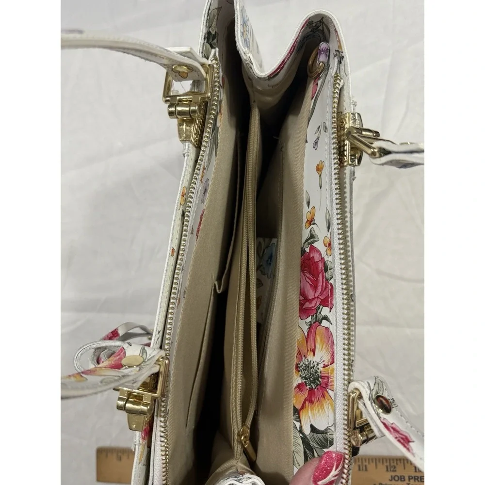 Borse In Pelle Genuine Leather Floral Print  Women's Purse Made‎ In Italy NEW